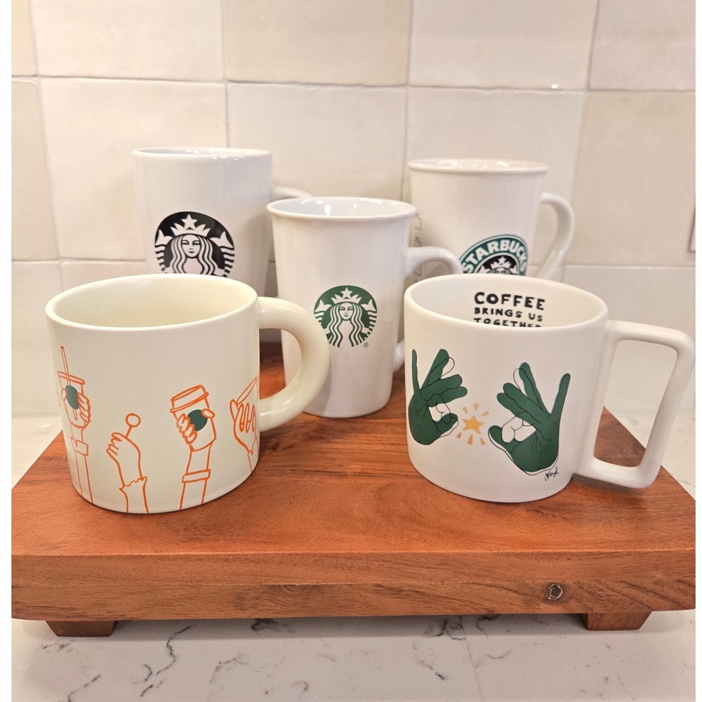 Starbucks Coffee Mug Set of 5 Siren Logo & Coffee Brings Us Together Ceramic